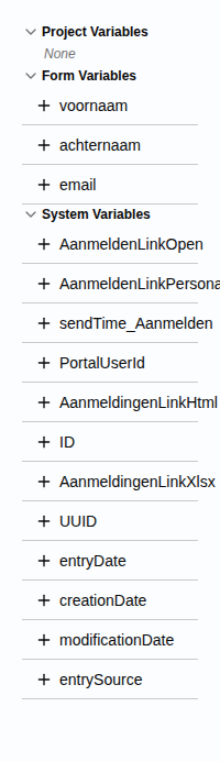 De lijst met variabelen, met System Variables opengeklapt