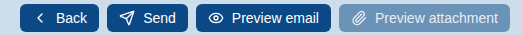 De knoppenbalk met Back, Send, Preview email en Preview attachment