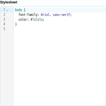 Het vak Stylesheet met de CSS in kleur, regelnummers en een inklapknop bij regel 1