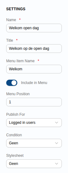Publish For staat op Logged in users: daaronder verschijnt het veld Condition